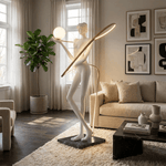 Orbit Muse Sculpture Floor Lamp with Marble Base and Gold Accent
