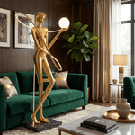 Orbit Muse Sculpture Floor Lamp with Marble Base and Gold Accent