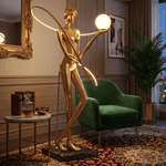 Orbit Muse Sculpture Floor Lamp with Marble Base and Gold Accent