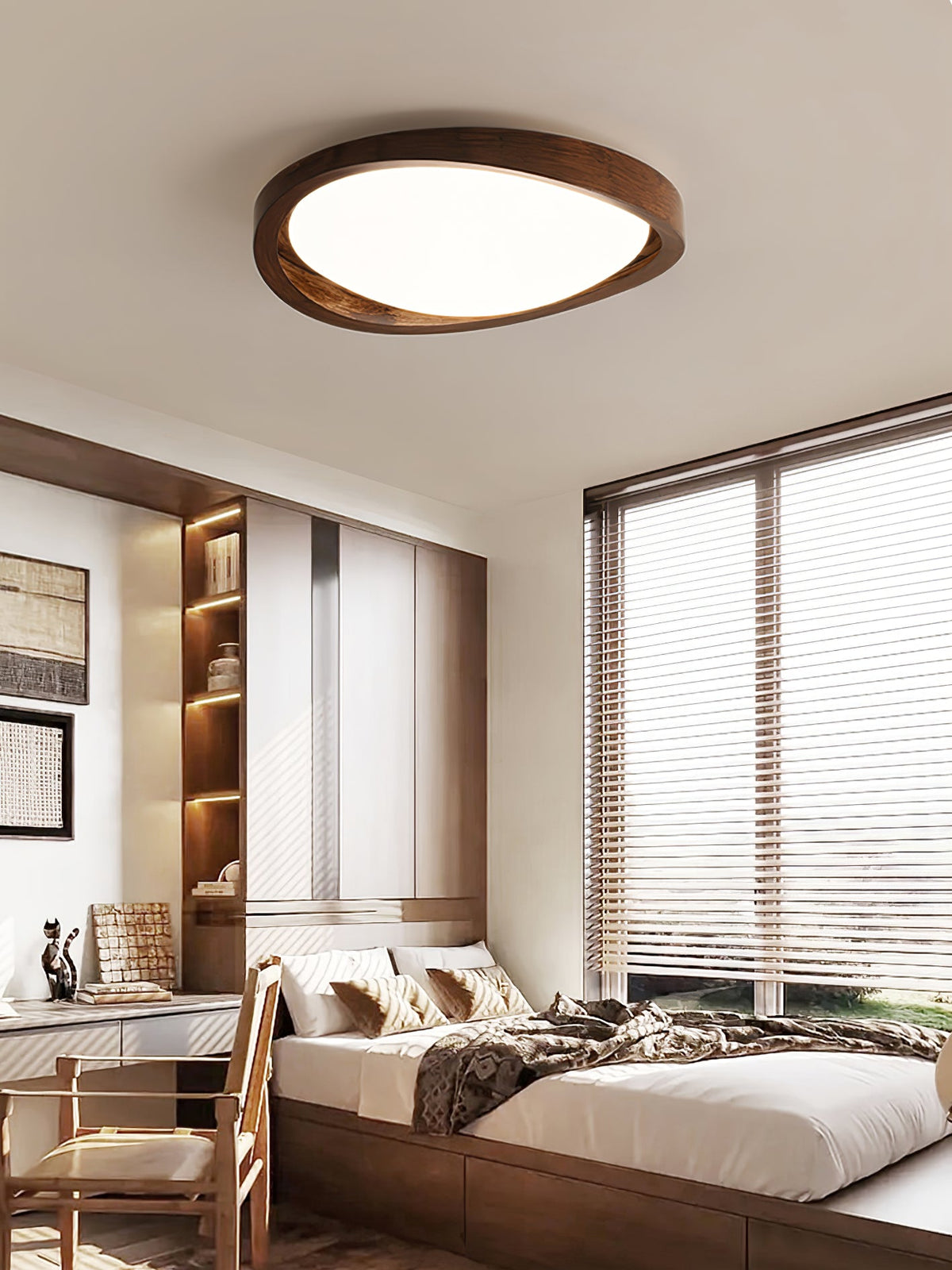 Walnut Curved Edge Ceiling Light – Modern Flush Mount LED Fixture