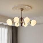 Orbital Curve Chandelier – Modern Walnut & Glass Pendant Light for Dining Room