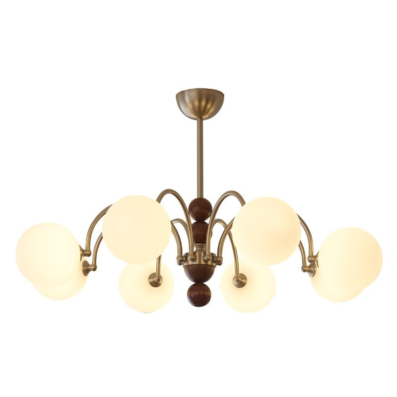 Orbital Curve Chandelier – Modern Walnut & Glass Pendant Light for Dining Room