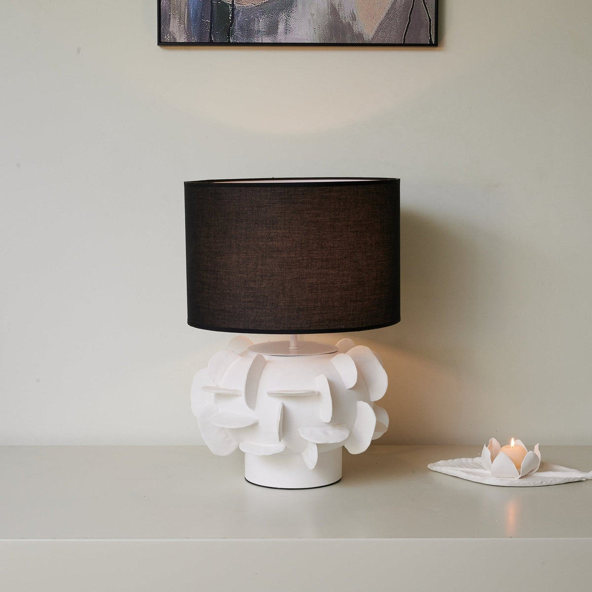 Orbitale Ceramic Table Lamp with Black Linen Shade