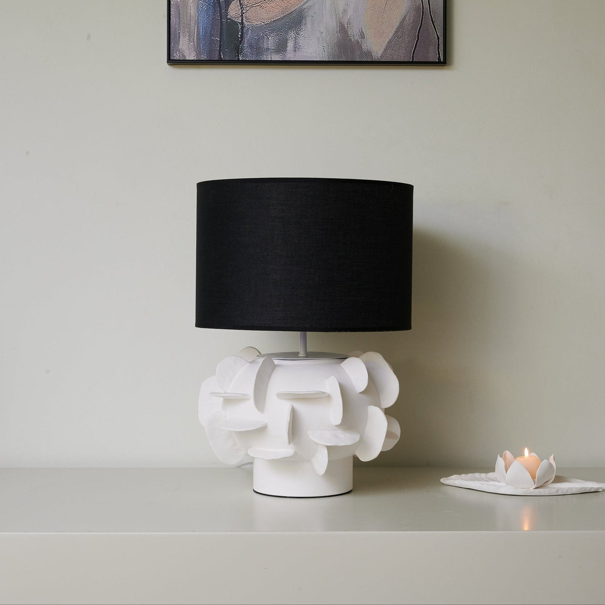 Orbitale Ceramic Table Lamp with Black Linen Shade