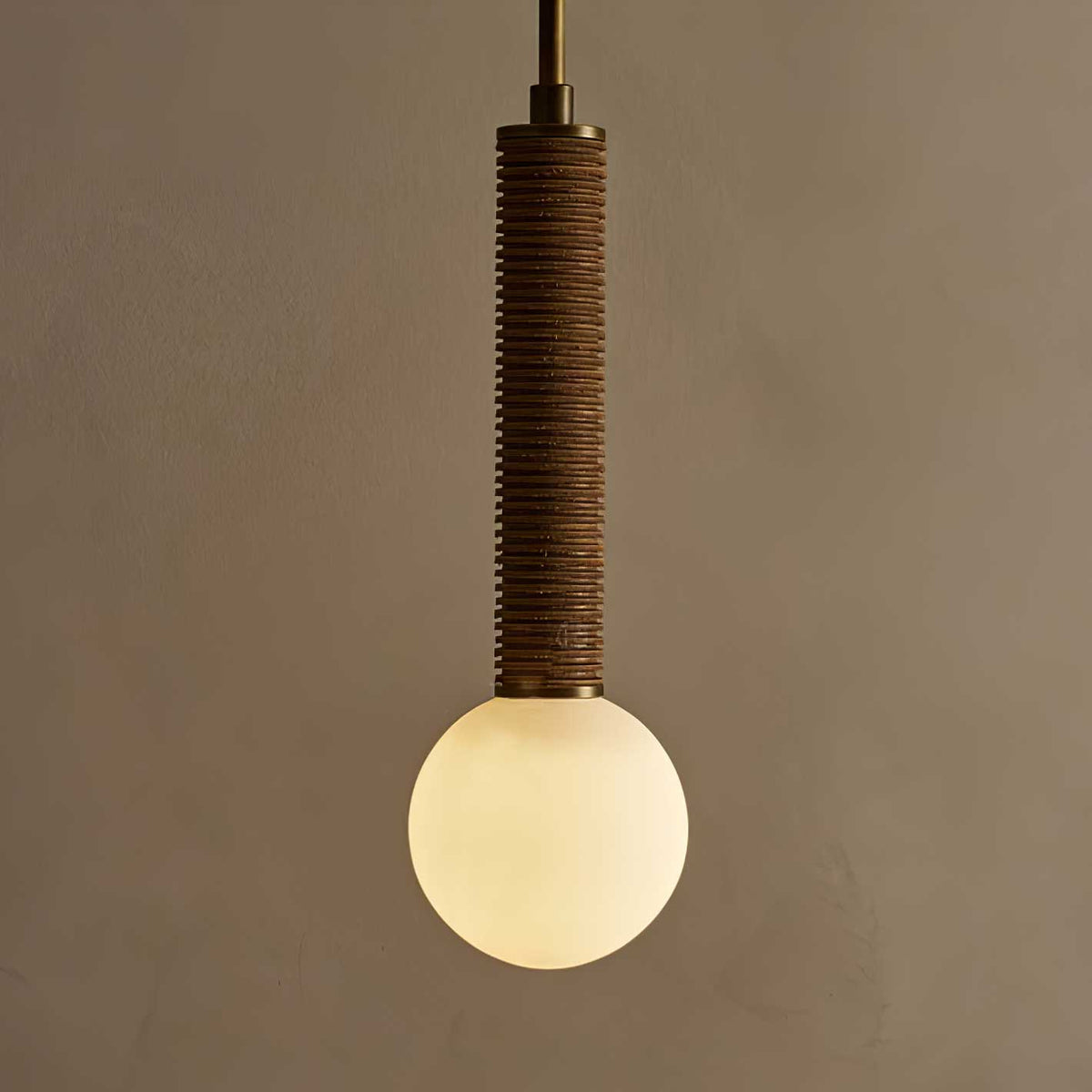 Lestro Designer Pendant Light with Leather Stem and Opal Glass Shade