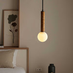 Lestro Designer Pendant Light with Leather Stem and Opal Glass Shade