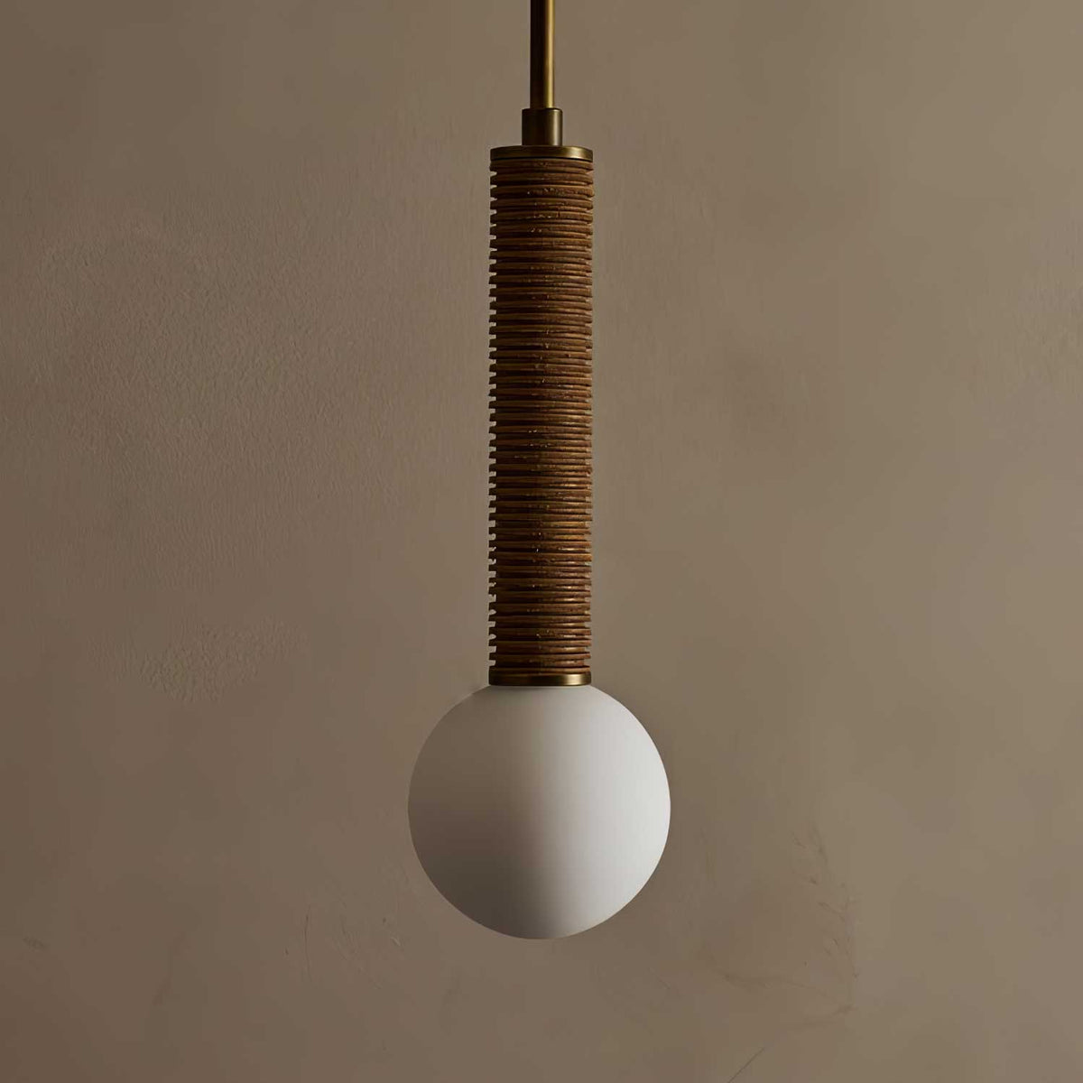 Lestro Designer Pendant Light with Leather Stem and Opal Glass Shade