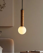 Lestro Designer Pendant Light with Leather Stem and Opal Glass Shade