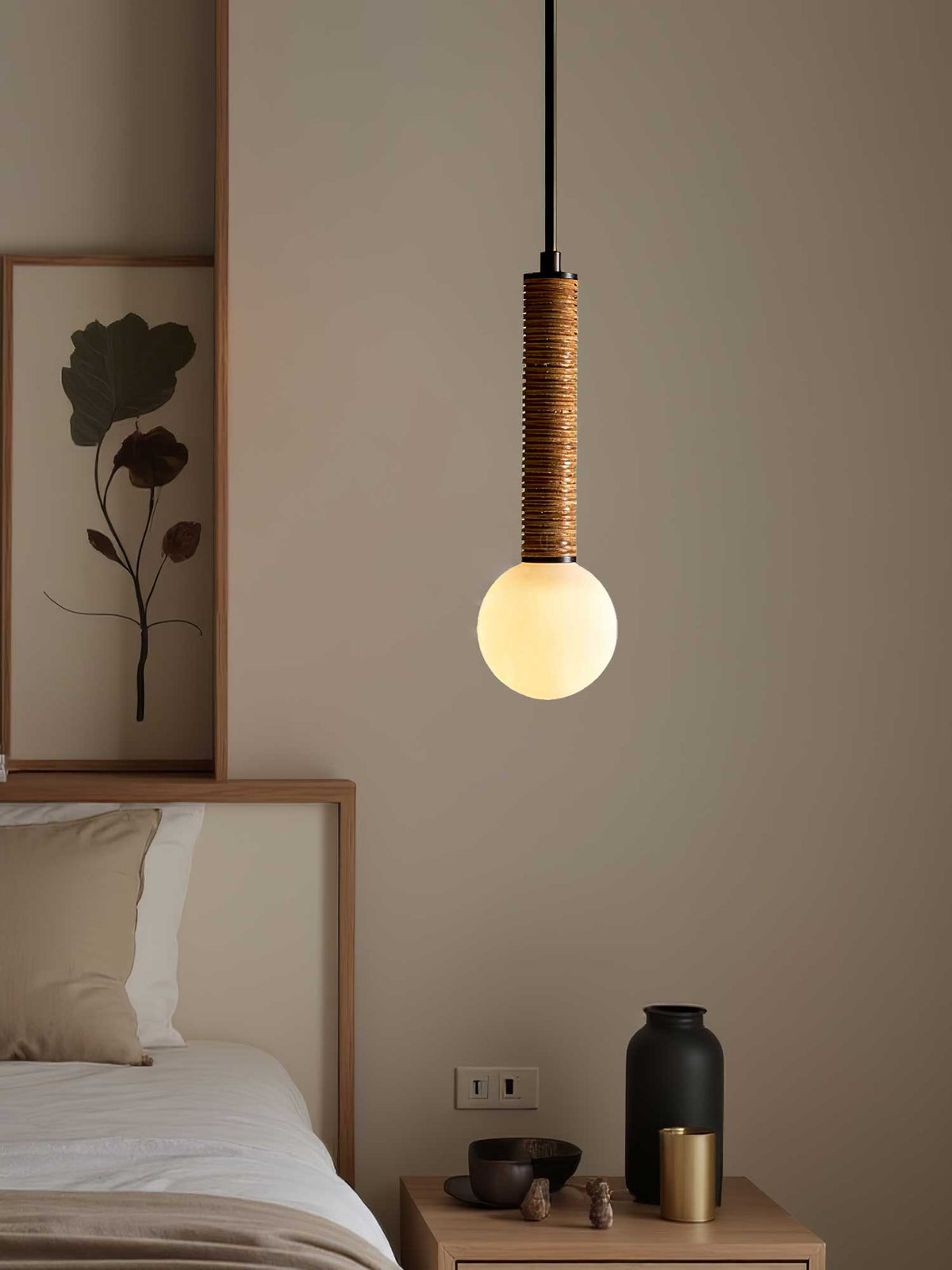 Lestro Designer Pendant Light with Leather Stem and Opal Glass Shade