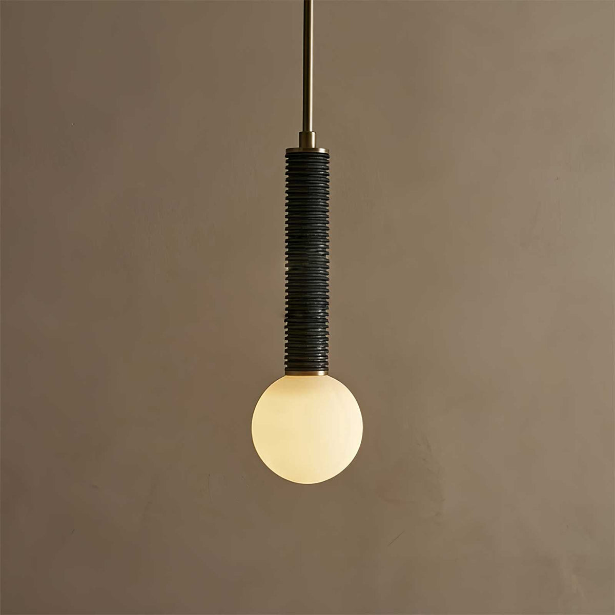 Lestro Designer Pendant Light with Leather Stem and Opal Glass Shade
