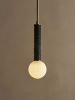 Lestro Designer Pendant Light with Leather Stem and Opal Glass Shade