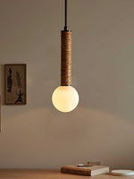 Lestro Designer Pendant Light with Leather Stem and Opal Glass Shade