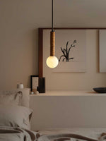 Lestro Designer Pendant Light with Leather Stem and Opal Glass Shade