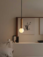 Lestro Designer Pendant Light with Leather Stem and Opal Glass Shade