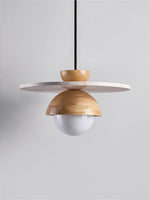 Orbitwood Pendant Light – Travertine & Wood Modern Hanging Lamp