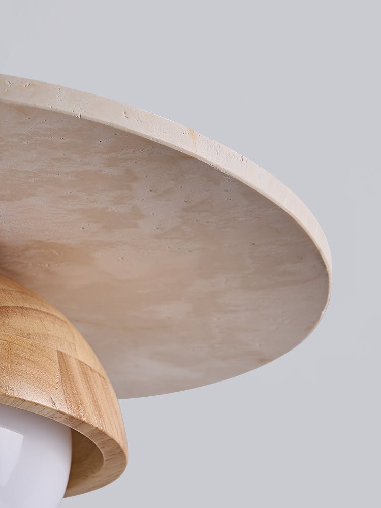 Orbitwood Pendant Light – Travertine & Wood Modern Hanging Lamp