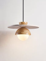 Orbitwood Pendant Light – Travertine & Wood Modern Hanging Lamp