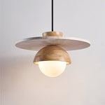 Orbitwood Pendant Light – Travertine & Wood Modern Hanging Lamp