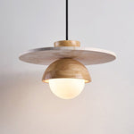 Orbitwood Pendant Light – Travertine & Wood Modern Hanging Lamp