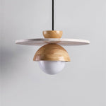 Orbitwood Pendant Light – Travertine & Wood Modern Hanging Lamp