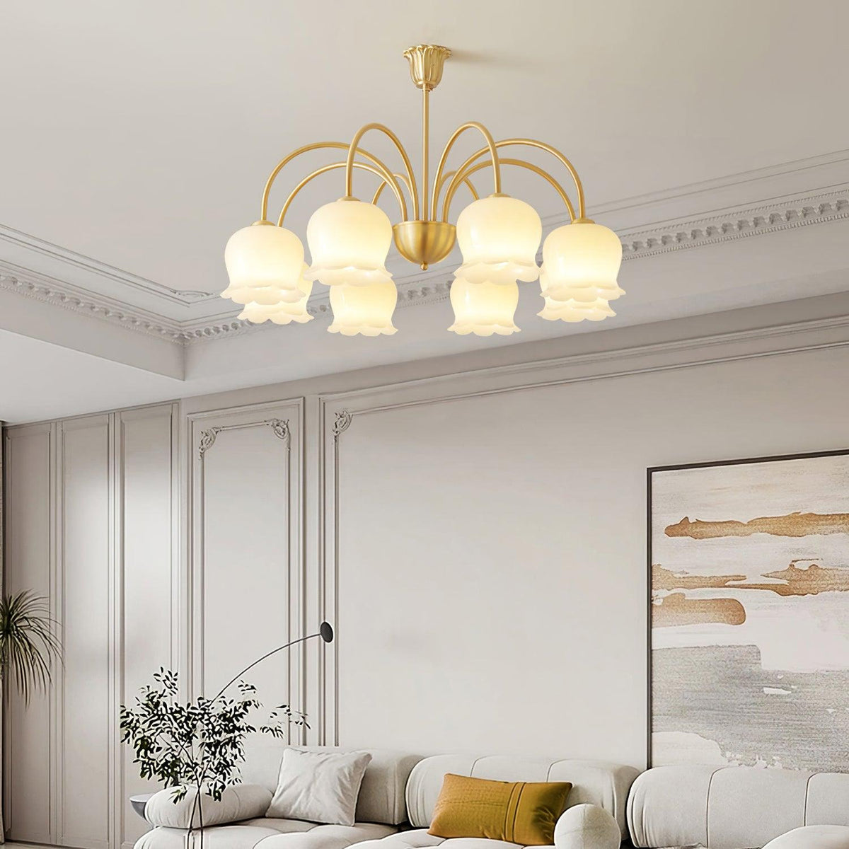 Orchids Brass Chandelier – Modern Floral Pendant Light for Dining Room