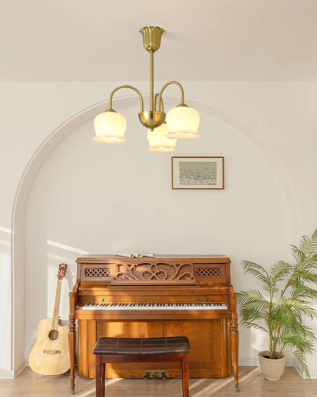 Orchids Brass Chandelier – Modern Floral Pendant Light for Dining Room