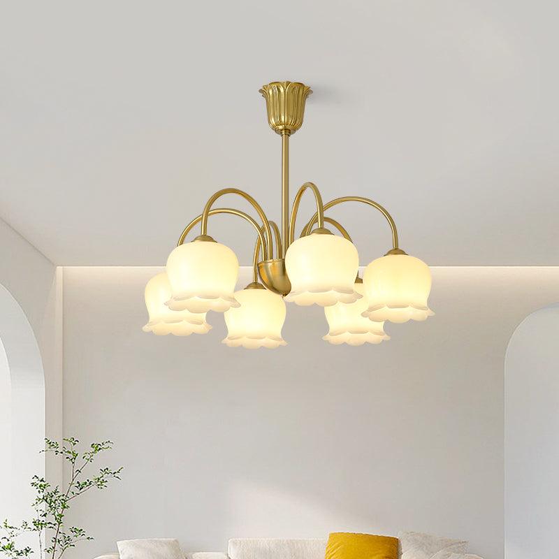 Orchids Brass Chandelier – Modern Floral Pendant Light for Dining Room