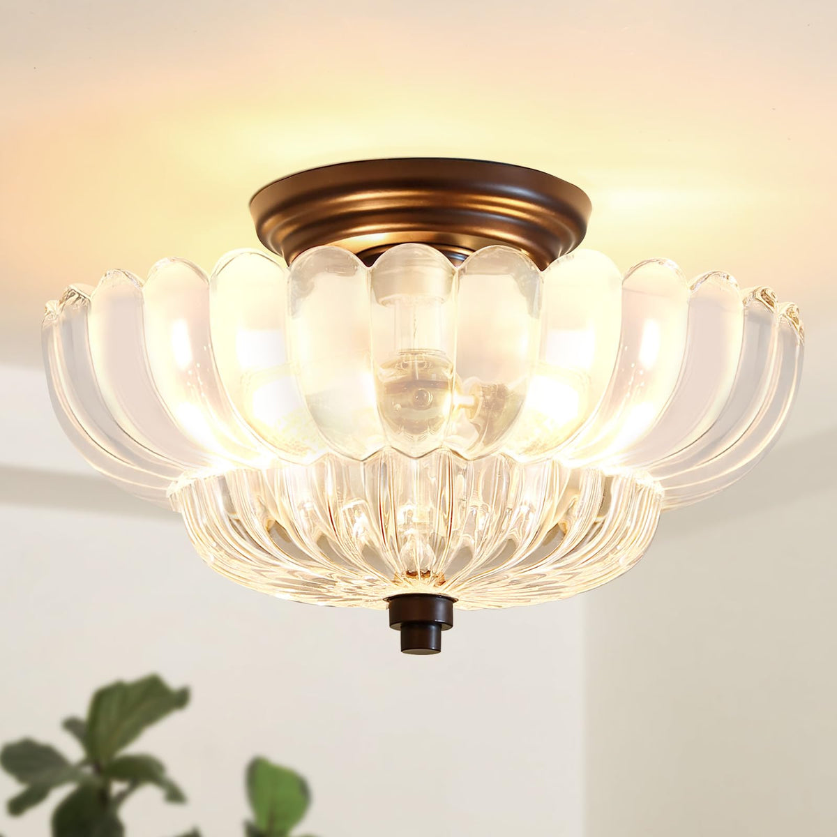 Vintage Amber Glass Ceiling Light