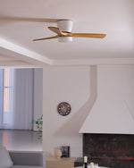 Nordic Wood Ceiling Fan with LED Light – Modern Flush Mount for Living Spaces