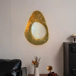 Organic Gilded Pebble Alabaster Wall Sconce – Modern Minimalist Lighting