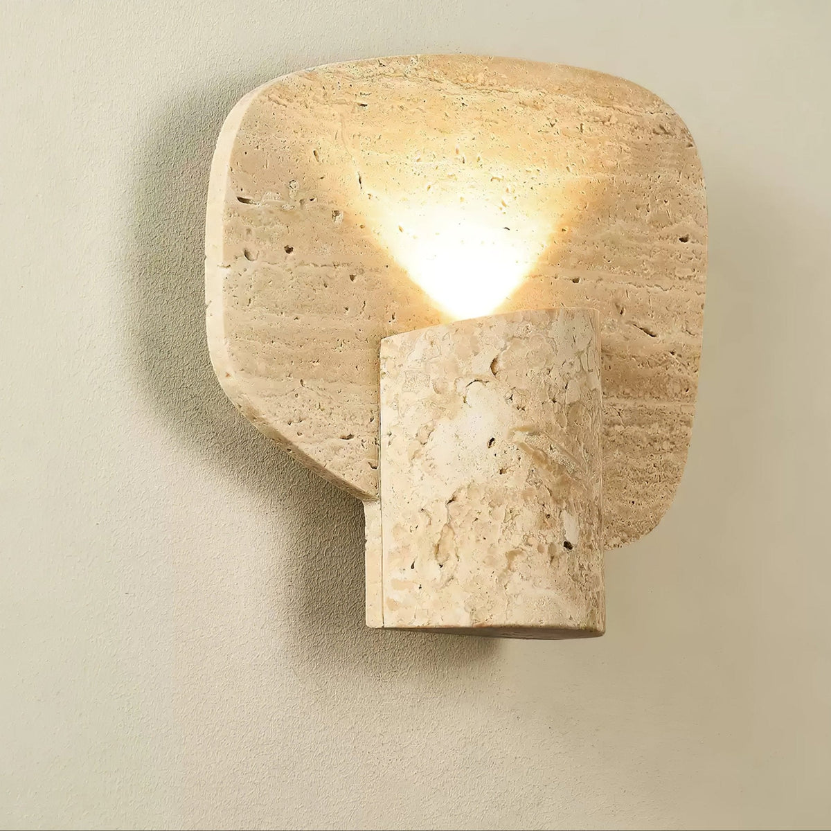Organic Travertine Cylinder Wall Sconce in Natural Yellow Stone