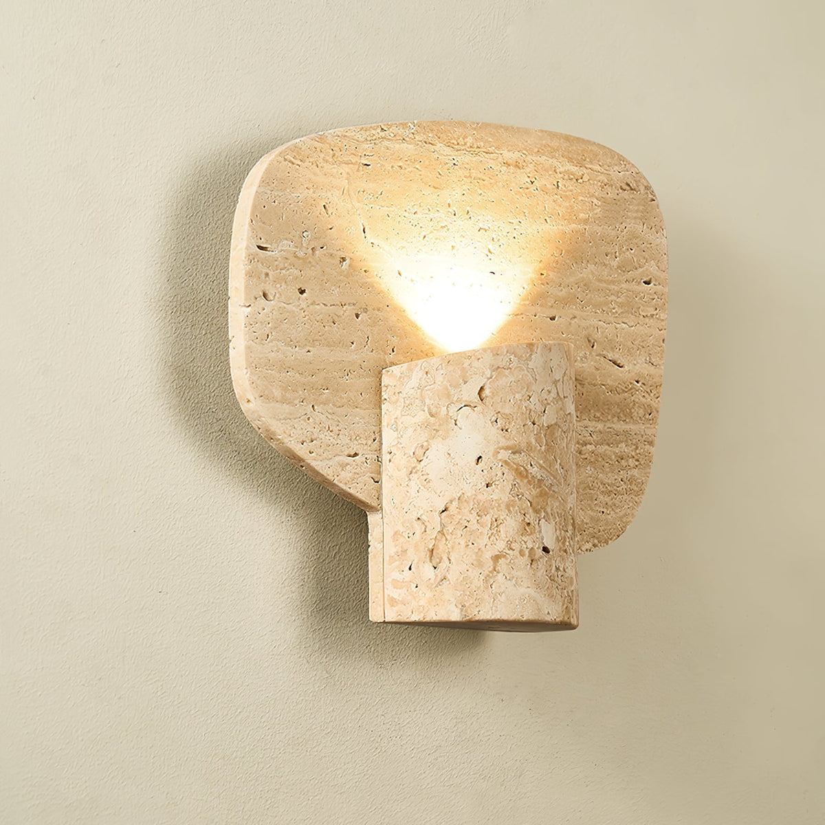Organic Travertine Cylinder Wall Sconce in Natural Yellow Stone