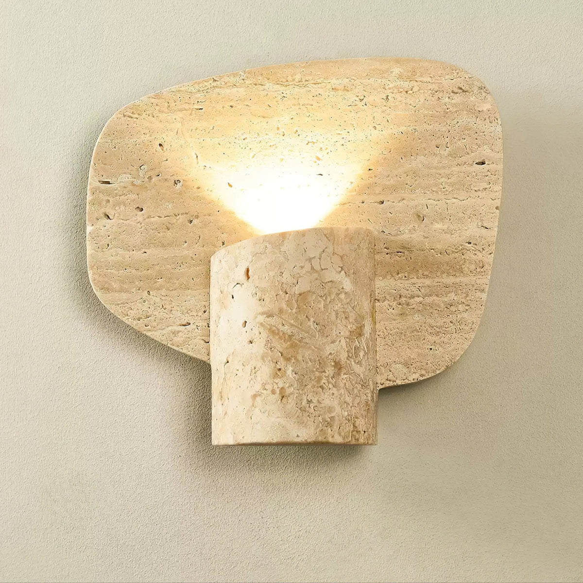Organic Travertine Cylinder Wall Sconce in Natural Yellow Stone