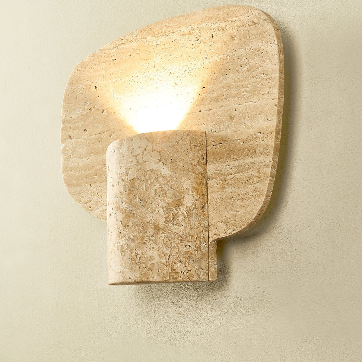 Organic Travertine Cylinder Wall Sconce in Natural Yellow Stone