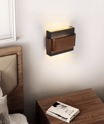 Orin Black Travertine Wall Sconce with Walnut Accent – Modern LED Wall Light