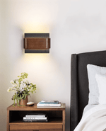 Orin Black Travertine Wall Sconce with Walnut Accent – Modern LED Wall Light
