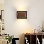 Orin Black Travertine Wall Sconce with Walnut Accent – Modern LED Wall Light