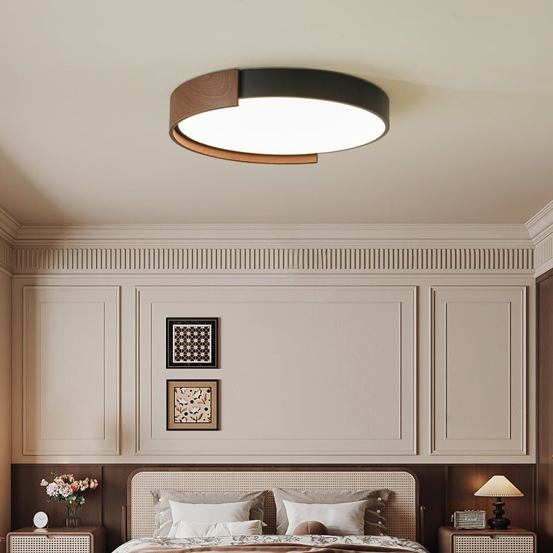 Orion Band LED Flush Mount Ceiling Light in Black and Walnut Wood Grain