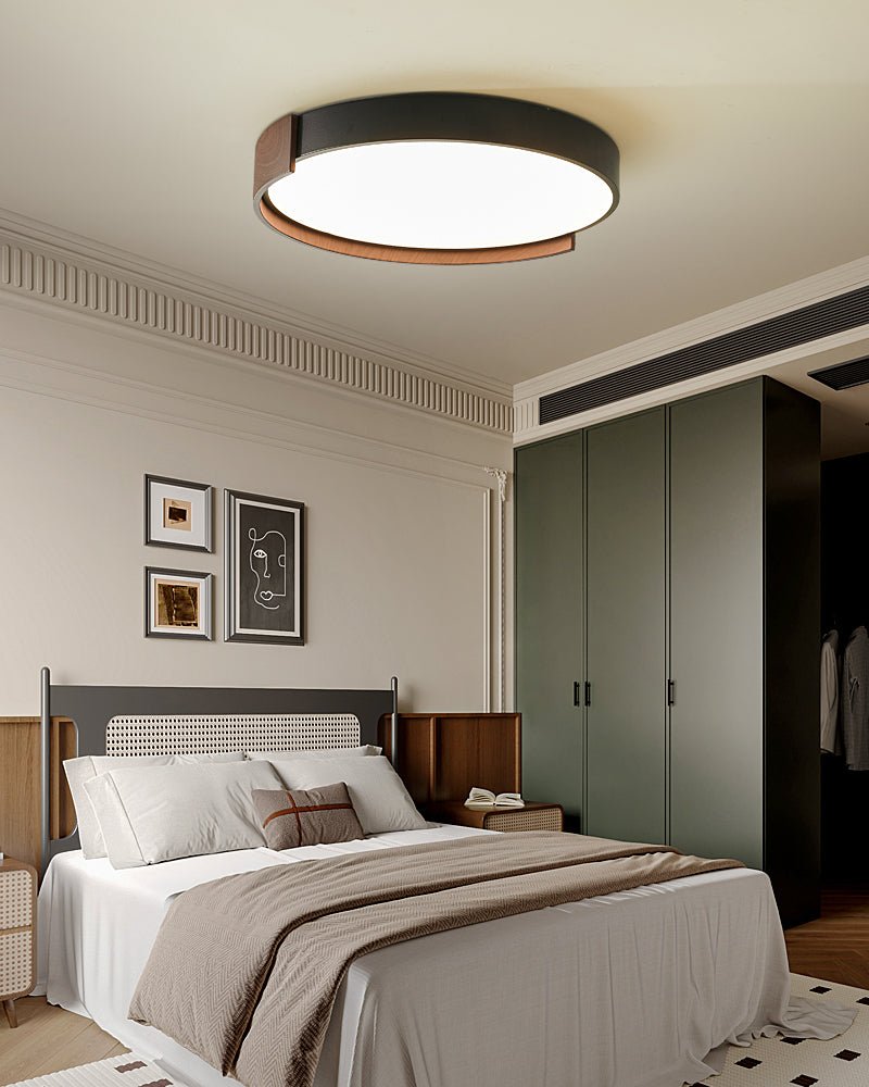 Orion Band LED Flush Mount Ceiling Light in Black and Walnut Wood Grain