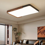 Orion Band LED Flush Mount Ceiling Light in Black and Walnut Wood Grain