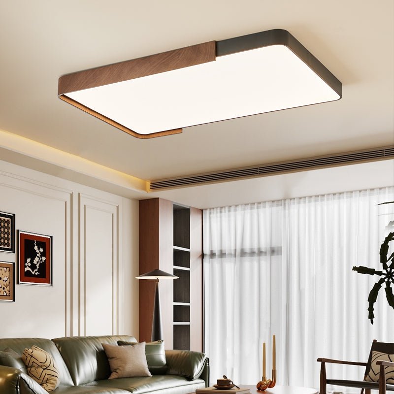 Orion Band LED Flush Mount Ceiling Light in Black and Walnut Wood Grain