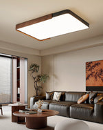 Orion Band LED Flush Mount Ceiling Light in Black and Walnut Wood Grain