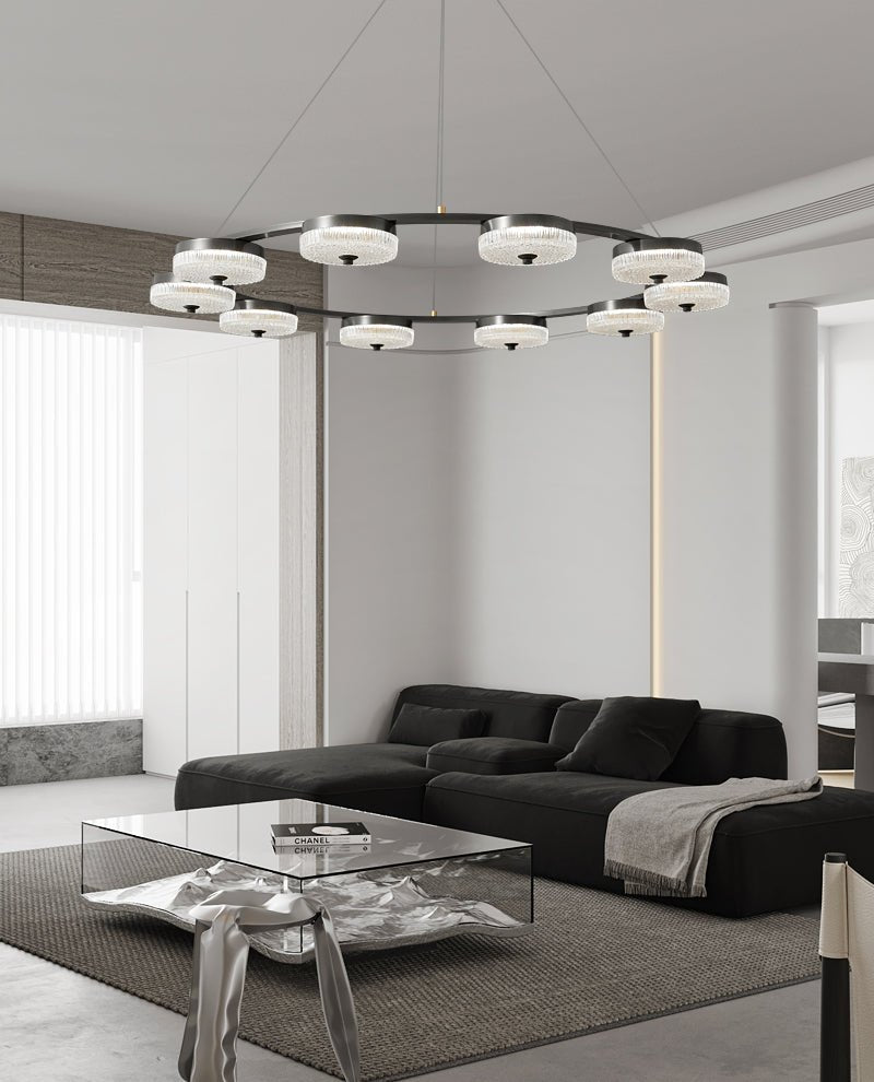 Orion Ring LED Chandelier – Modern Brass & Glass Pendant Light