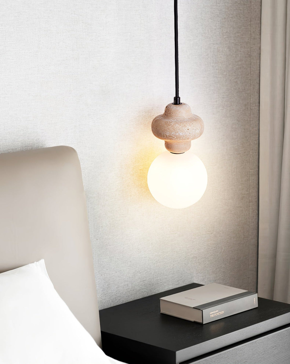 Orla Travertine Pendant Light – Sculptural Stone & Opal Glass