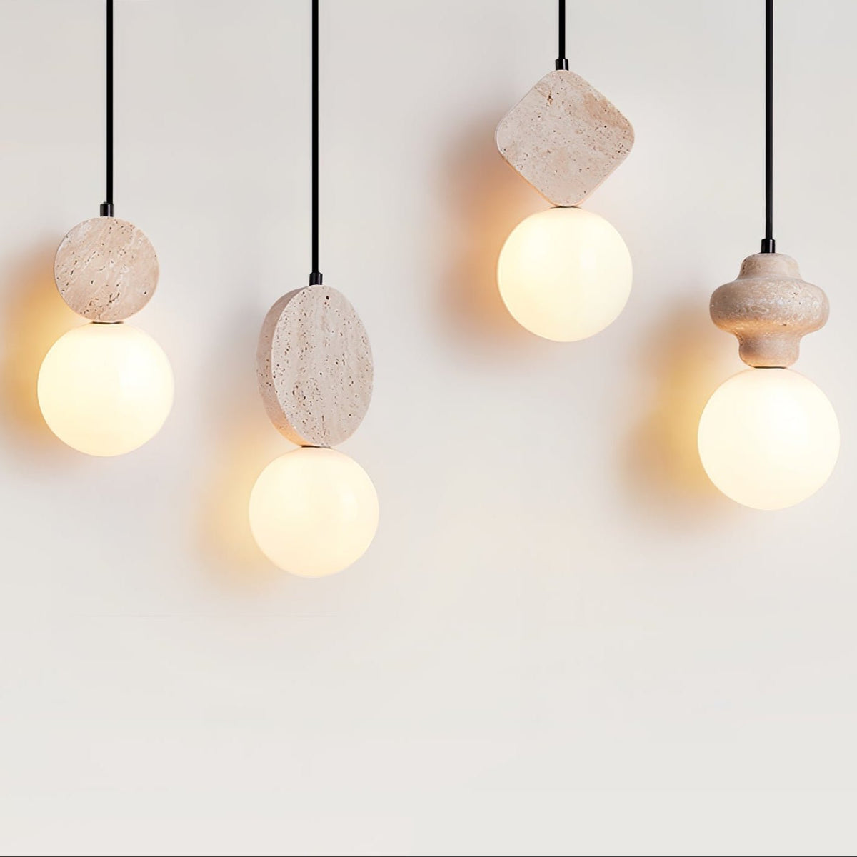 Orla Travertine Pendant Light – Sculptural Stone & Opal Glass