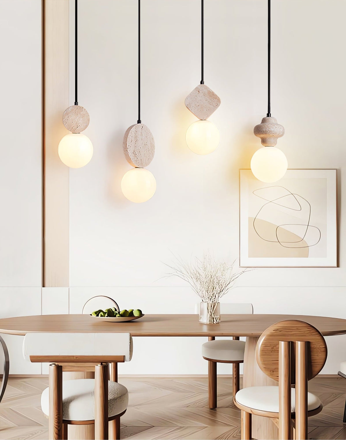 Orla Travertine Pendant Light – Sculptural Stone & Opal Glass