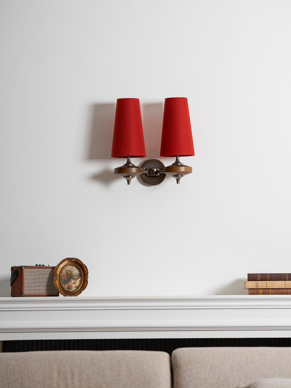 Orlan Twin Fabric Shade Wall Sconce in Walnut and Bronze