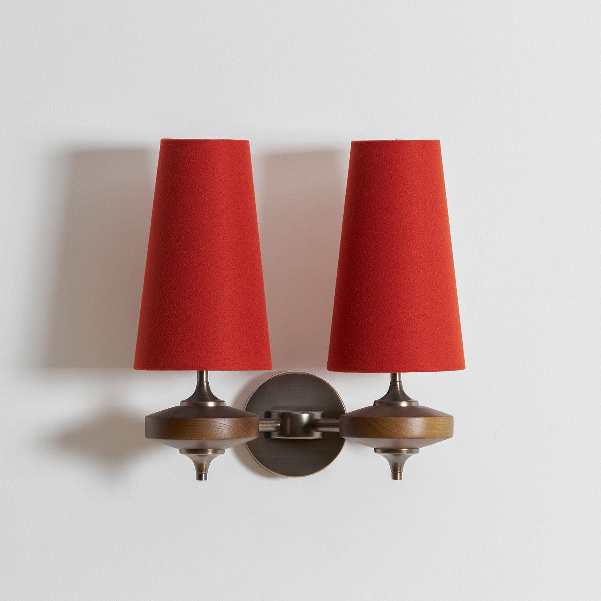 Orlan Twin Fabric Shade Wall Sconce in Walnut and Bronze