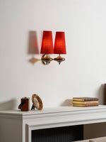 Orlan Twin Fabric Shade Wall Sconce in Walnut and Bronze