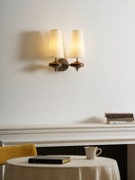 Orlan Twin Fabric Shade Wall Sconce in Walnut and Bronze